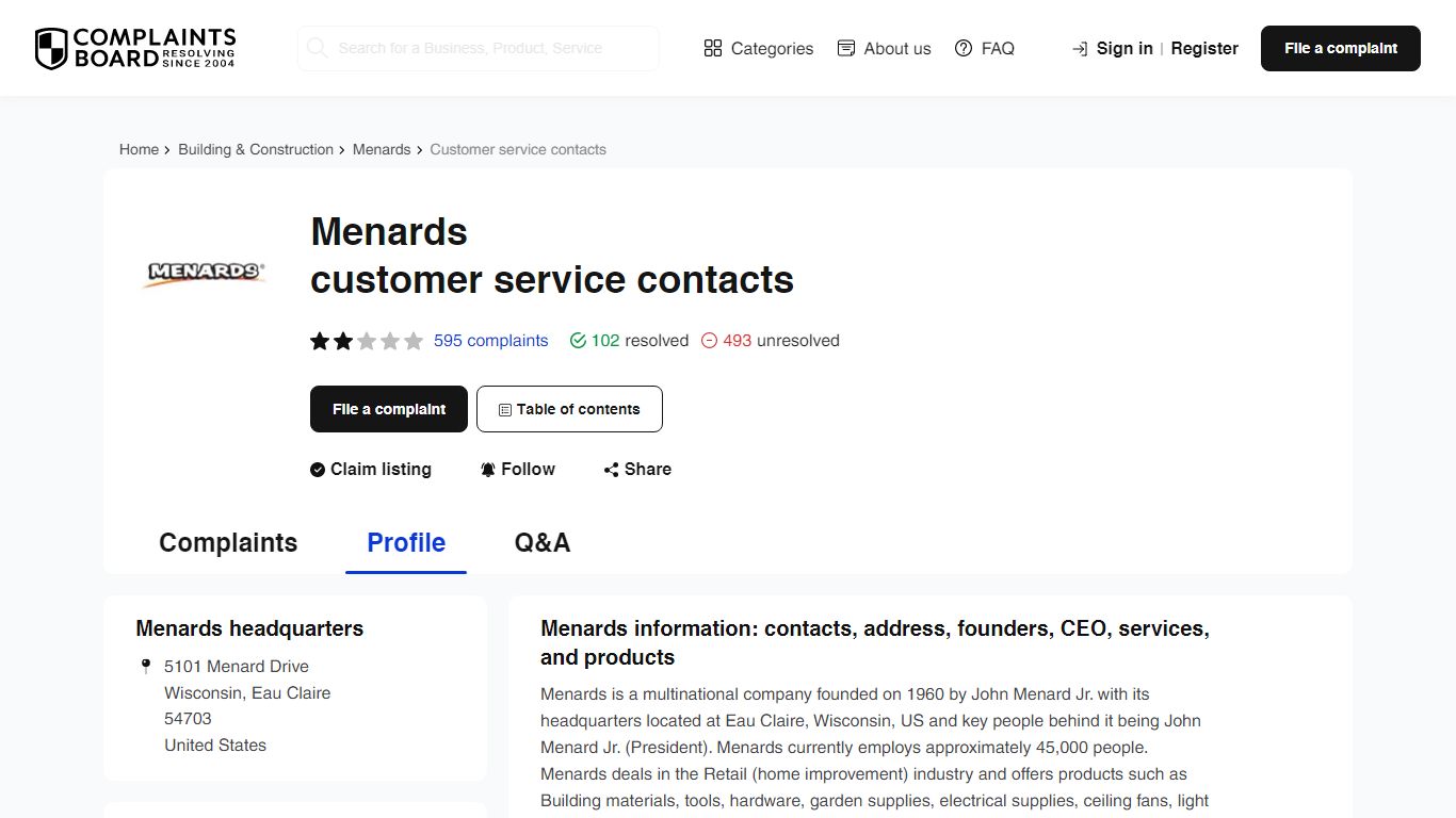 Menards Contact Number, Email, Support, Information - Complaints Board